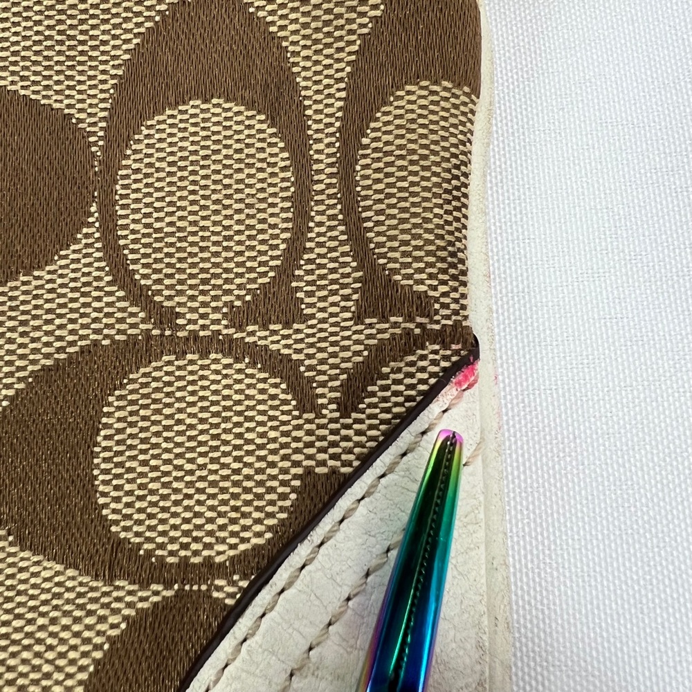 Coach Signature Brown Tan Cream Zipper Wristlet - Picture 14 of 14